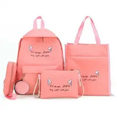 BRO TOUMI - 5 en 1 Kuromi Mochila Infantil CAT Lonchera Estuche-Rosa