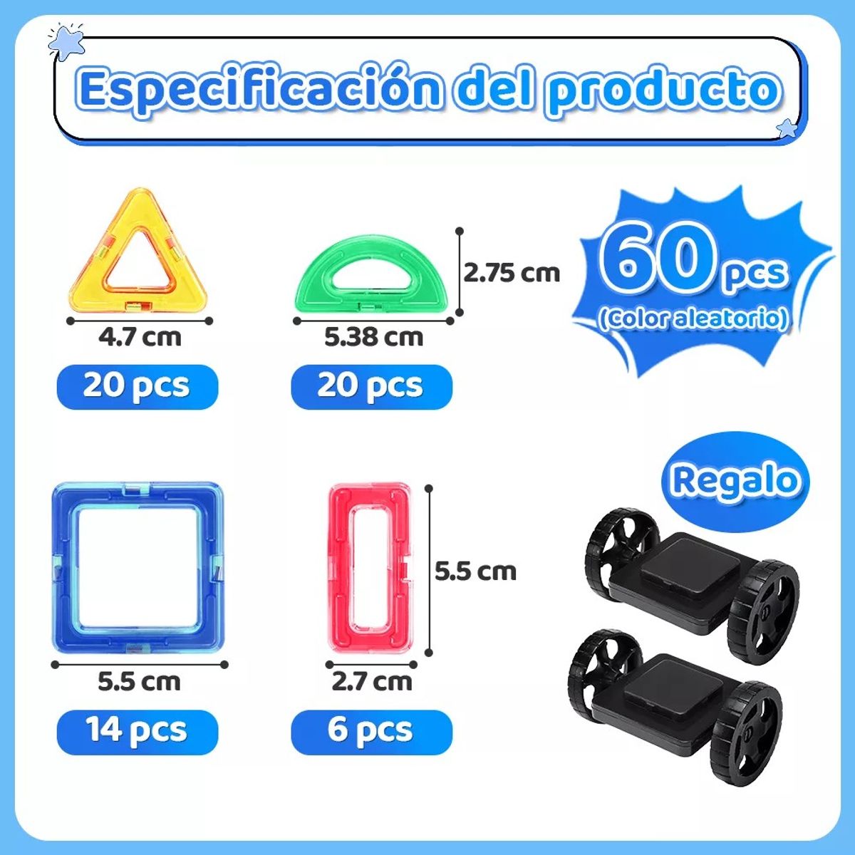 KUANGYE - Set Còlourful Bloques Magnéticos Para Construir 60 Piezas