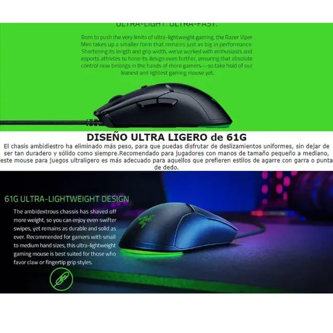 RAZER - Razer Gamer Mouse Viper Mini 8KHz - Negro