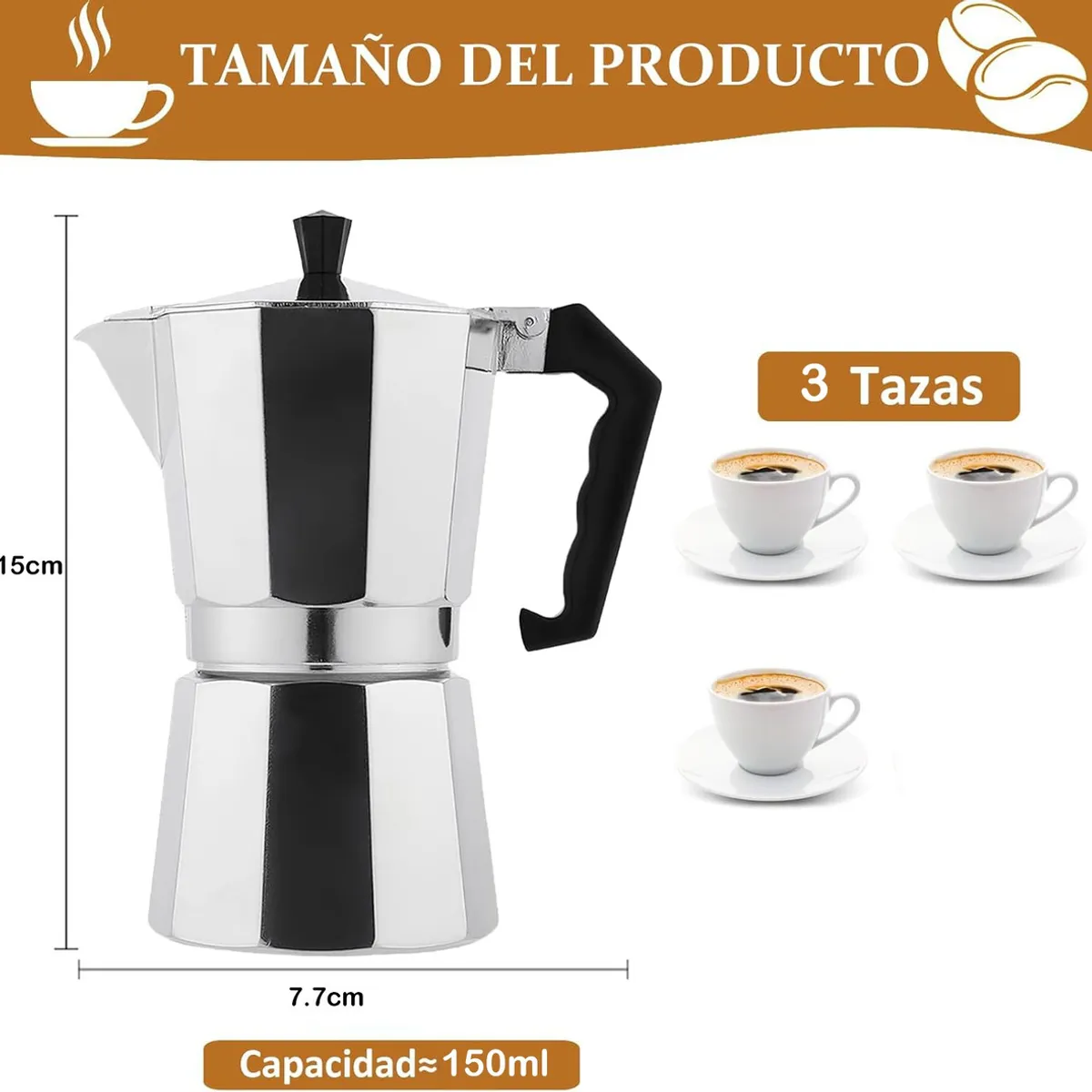 EVERSO - Cafetera Italiana De Aluminio 3 Tazas Moka Pot Portatil
