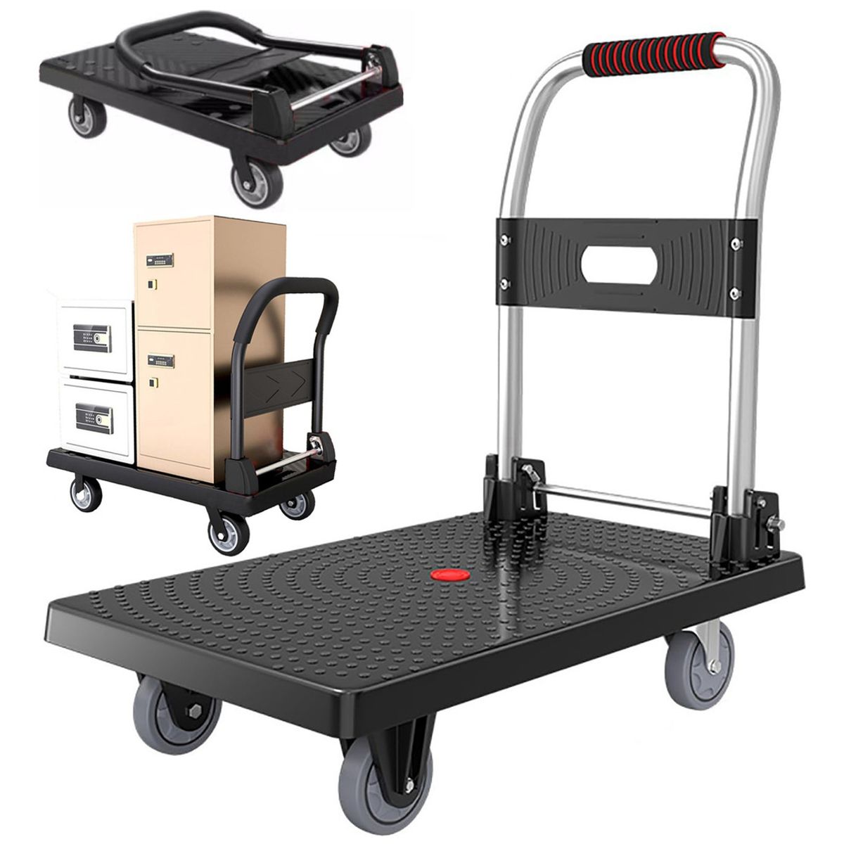 EVERSO - Carro De Carga Plegable Plataforma Grande 300kg 4 Ruedas