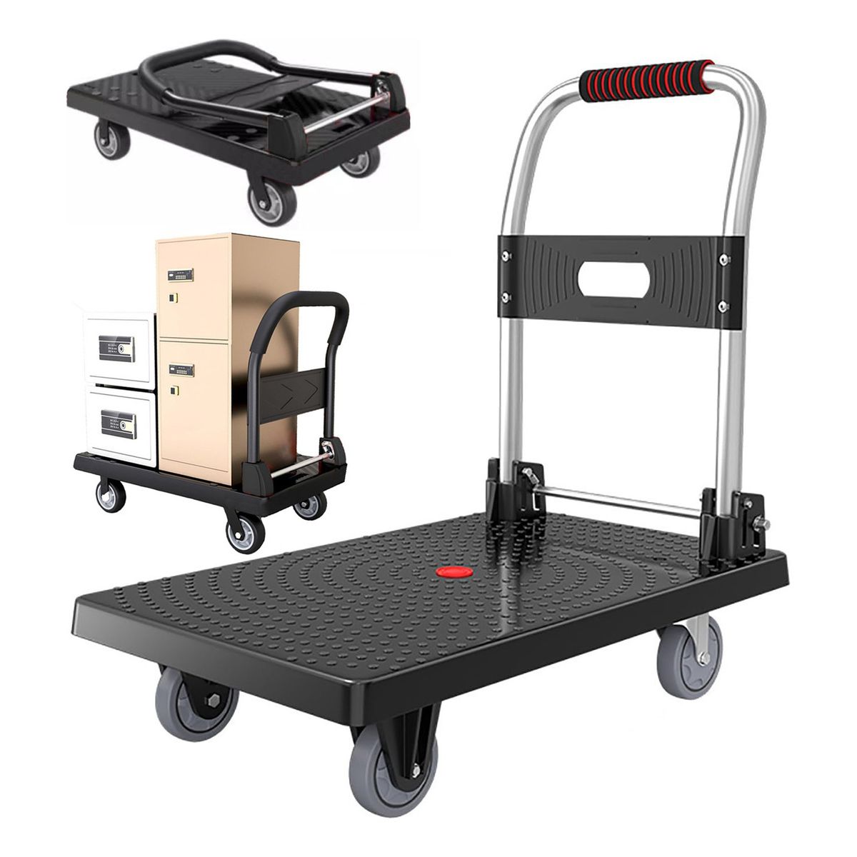 EVERSO - Carro De Carga Plegable Plataforma Grande 300kg 4 Ruedas