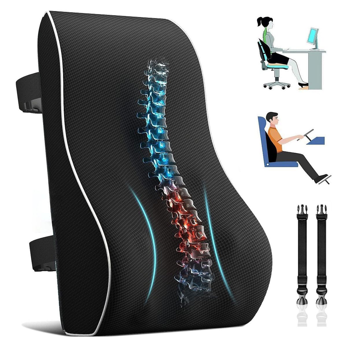 EVERSO - Cojin Soporte Espalda Corrector Lumbar De Silla Auto Oficina