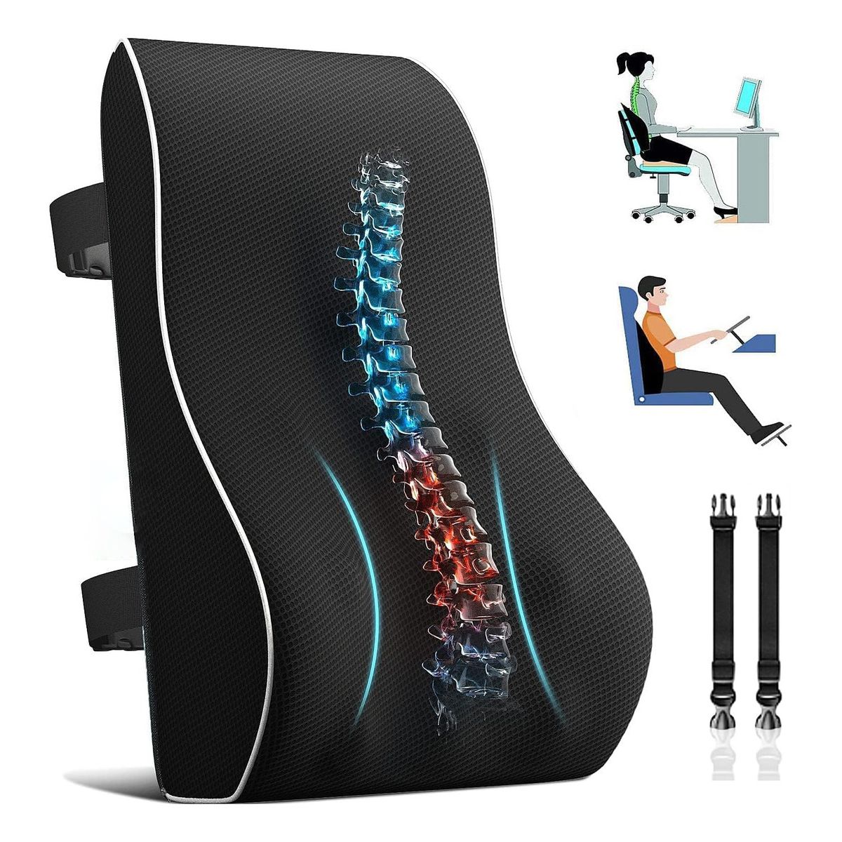 EVERSO - Cojin Soporte Espalda Corrector Lumbar De Silla Auto Oficina