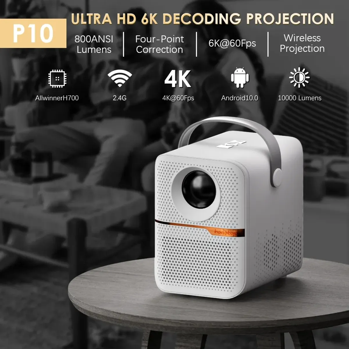 BRO TOUMI - Toumi Proyector P10 Android10 WIFI Bluetooth BT5 1080P 4K