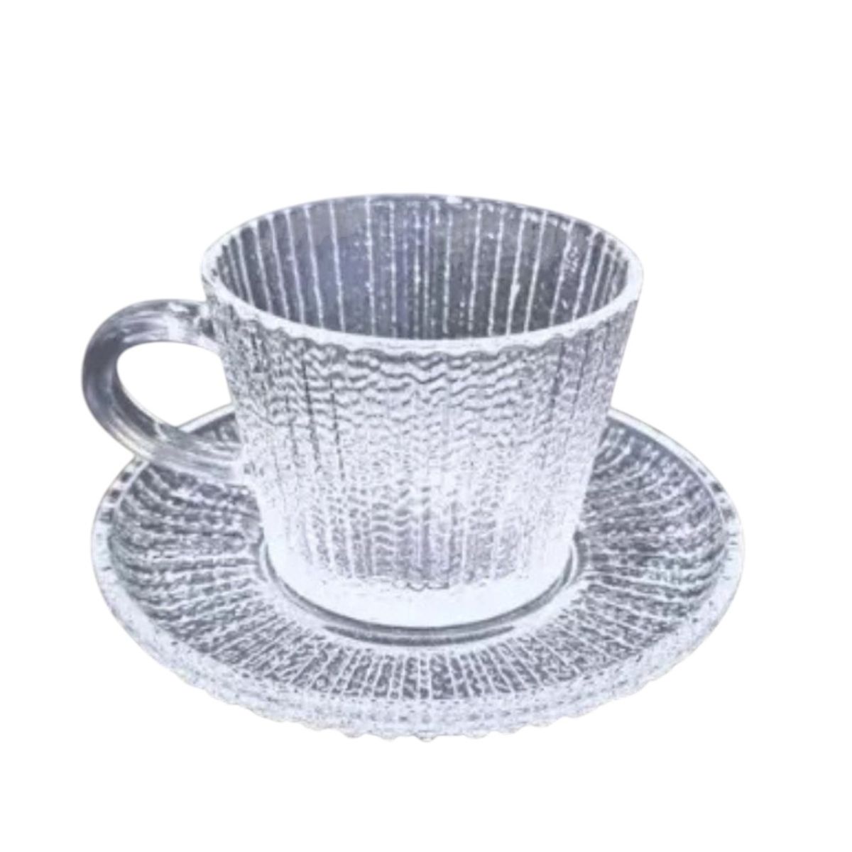 GENERICO - Set de 6 Tazas de Cafe o Te con Plato 64 Ml Vidrio Textura