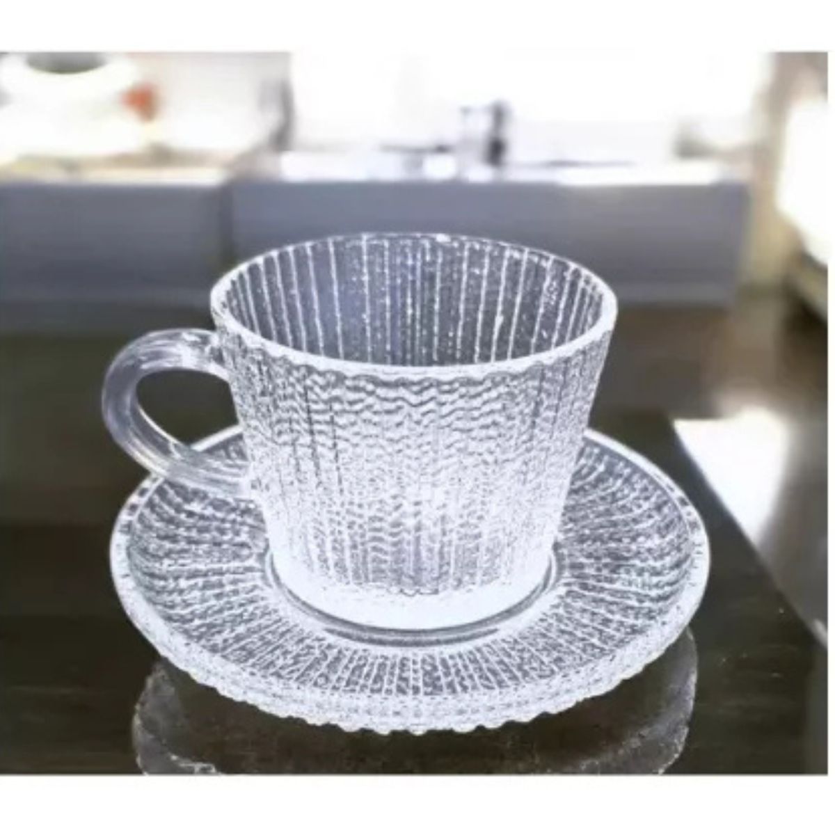 GENERICO - Set de 6 Tazas de Cafe o Te con Plato 64 Ml Vidrio Textura