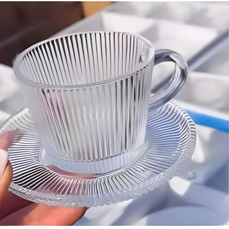 GENERICO - Set de 6 Tazas de Cafe o Te con Plato 64 Ml Vidrio Diseño Lineas