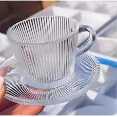 GENERICO - Set de 6 Tazas de Cafe o Te con Plato 64 Ml Vidrio Diseño Lineas