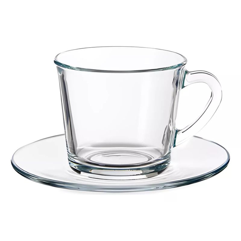 GENERICO - Set de 6 Tazas de Cafe o Te con Plato 64 Ml Vidrio Diseño Liso