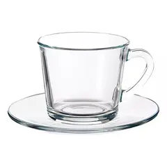 GENERICO - Set de 6 Tazas de Cafe o Te con Plato 64 Ml Vidrio Diseño Liso