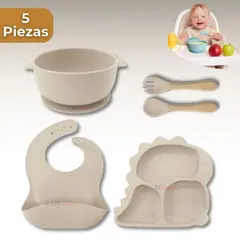UTILISIMO - Set Alimentación Bebé Silicona 5 Piezas Dinosaurio Libre BPA