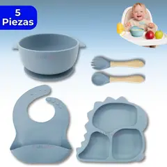 UTILISIMO - Set Alimentación Bebé Silicona 5 Piezas Dinosaurio Libre BPA