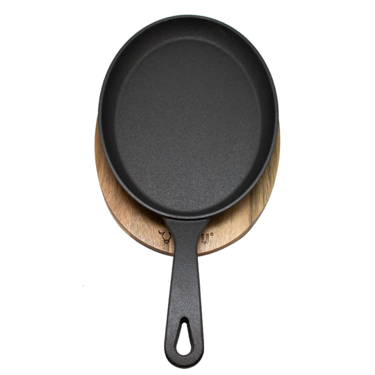 WAYU - Sartén Ovalado Wayu Hierro Fundido Con Base Madera Fierro