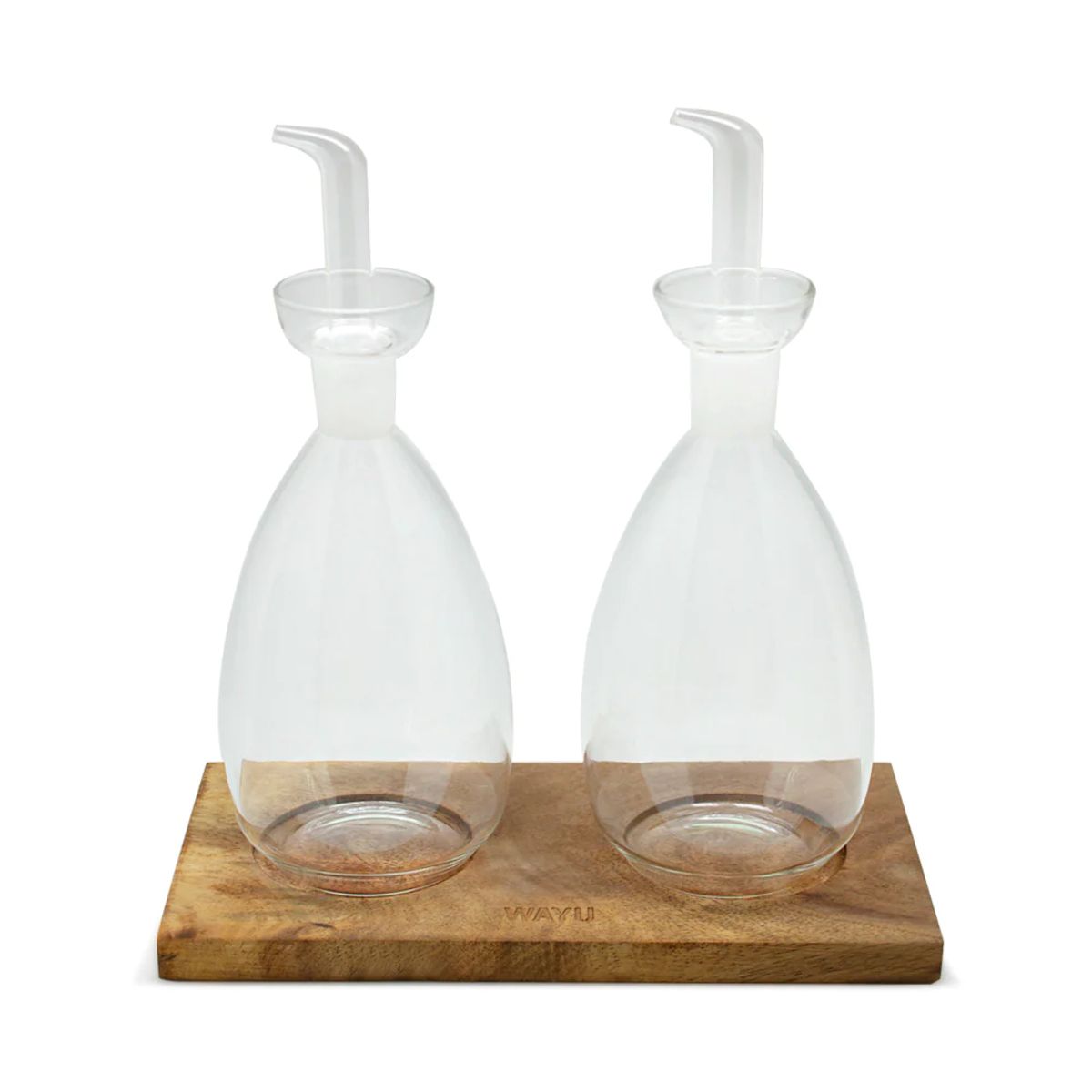 WAYU - Set 2 Alcuza Vidrio Con Base Madera Wayu Cocina Accesorios