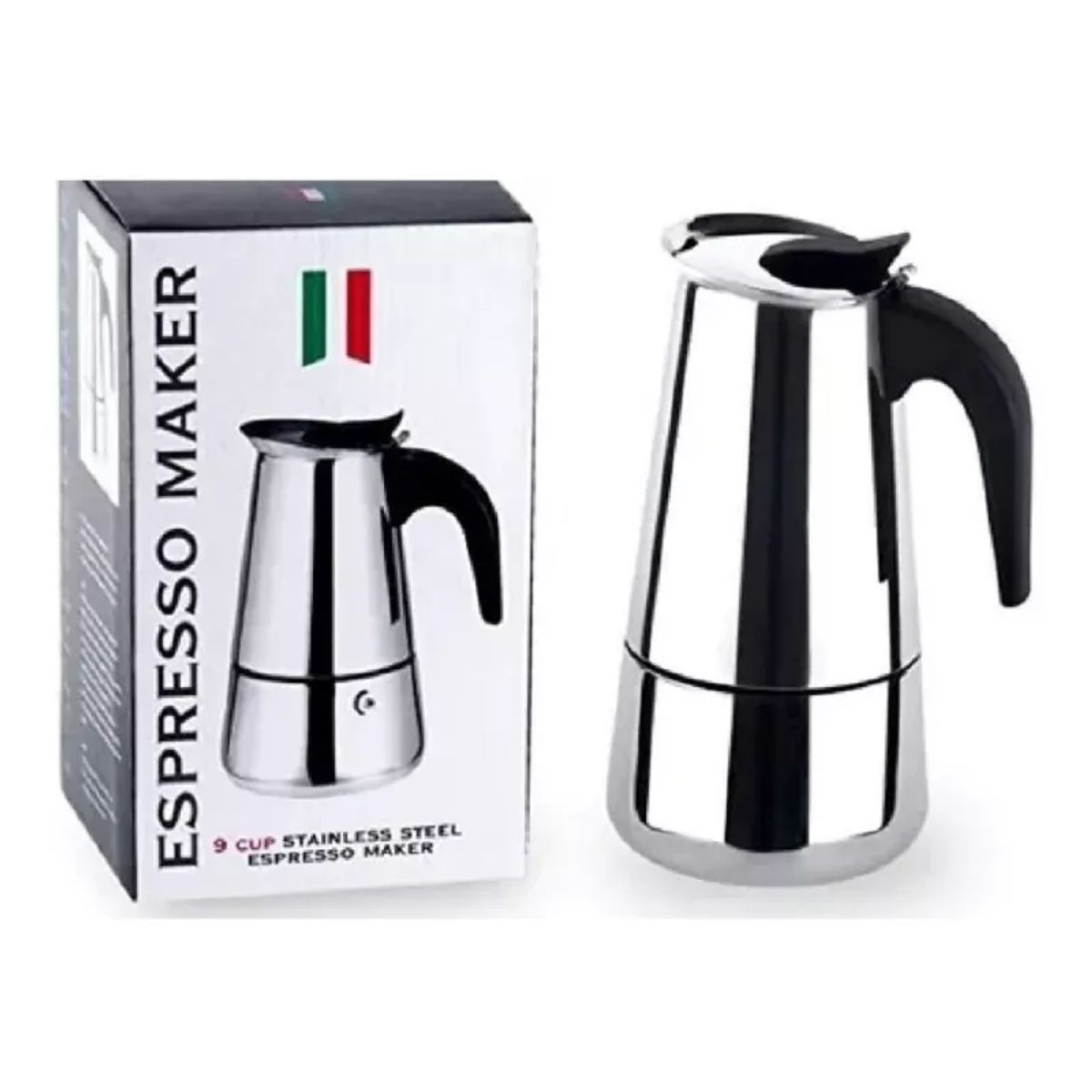 GENERICO - Cafetera Italiana Acero Inoxidable 9 Tazas Espresso 22cms