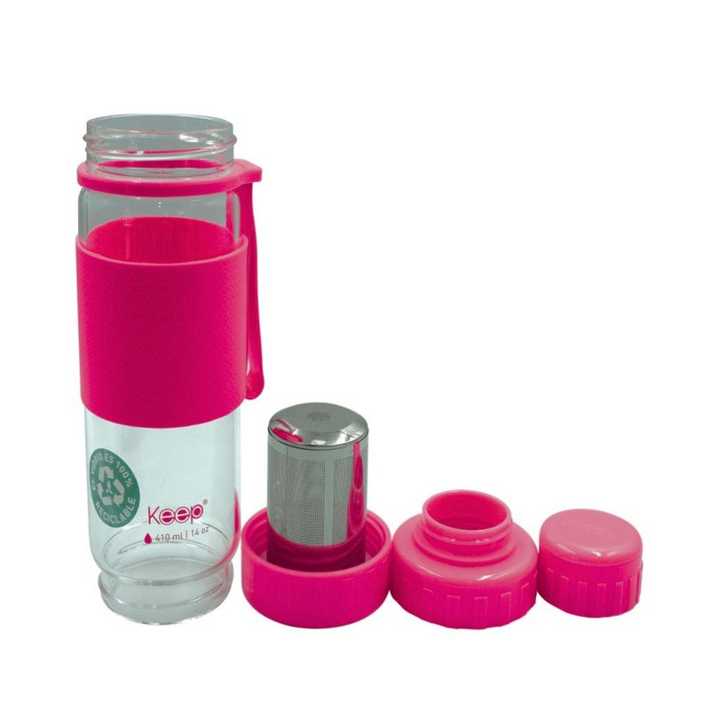 KEEP - Botella Keep Vidrio Infusor Té Hierbas 410ml Deportes Rosa