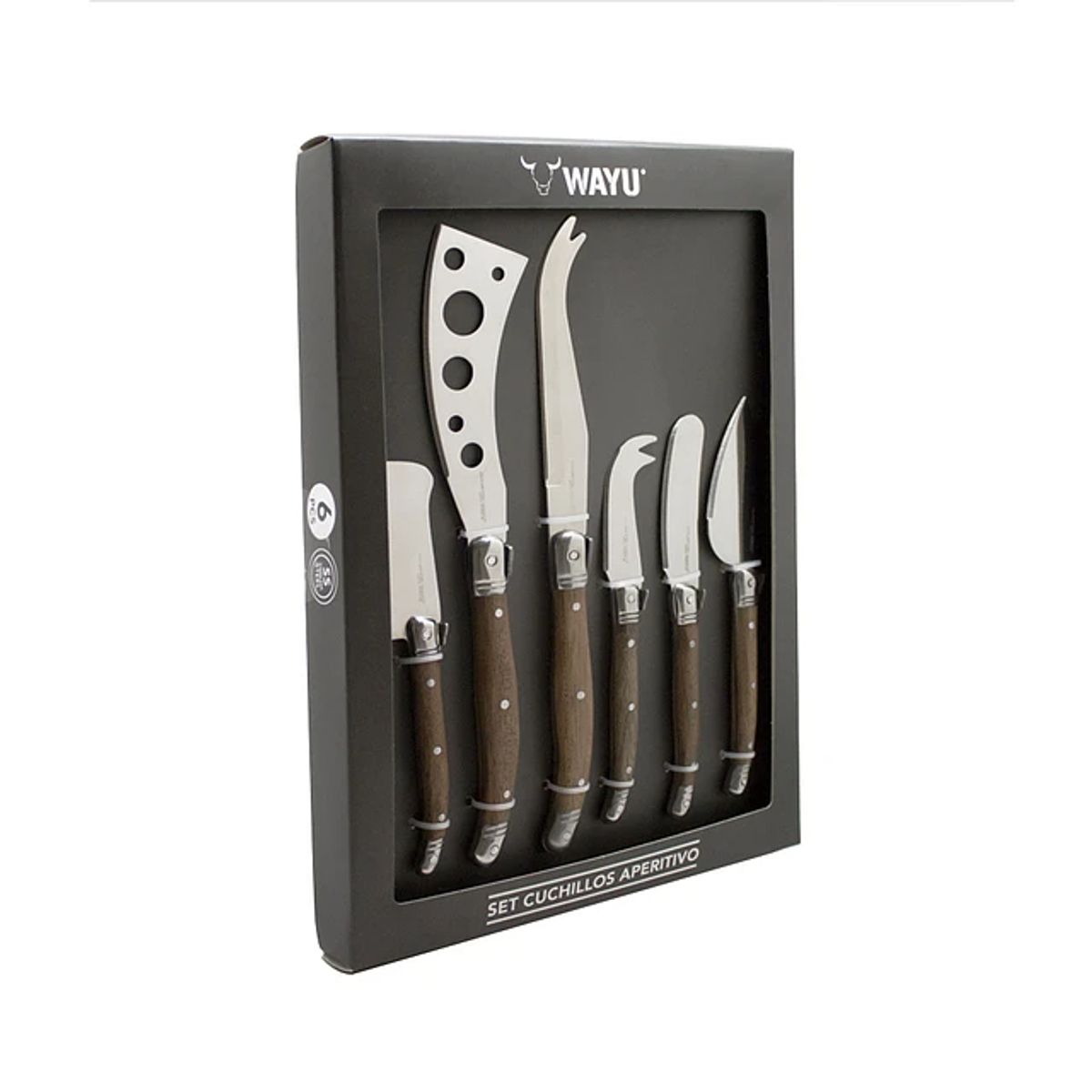 WAYU - Set 6 Cuchillos Aperitivo Wayu Mango Madera Tablas Picoteo