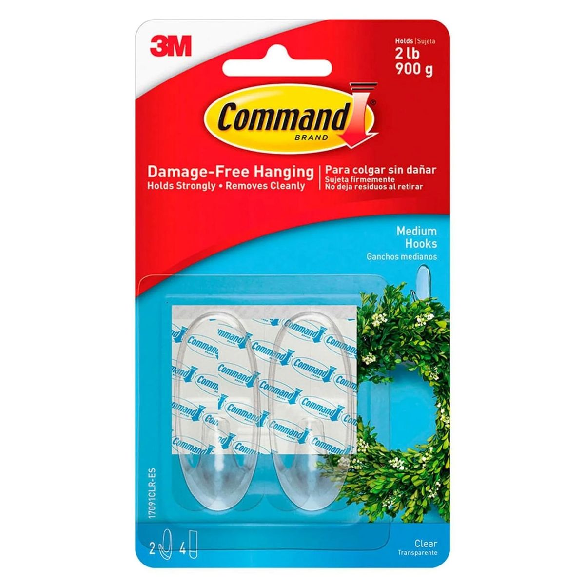 3M - Ganchos transparentes medianos 2u 17091CLR Command 3M