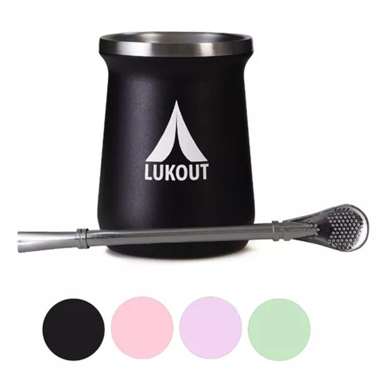 GENERICO - Mate Lukout de 236 ml + bombilla color negro