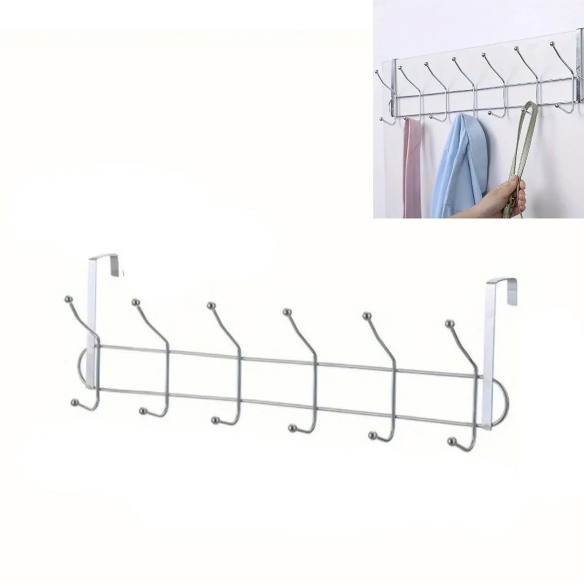 GENERICO - colgadores de ropa 6 ganchos metalicos perchero de puerta acero inox