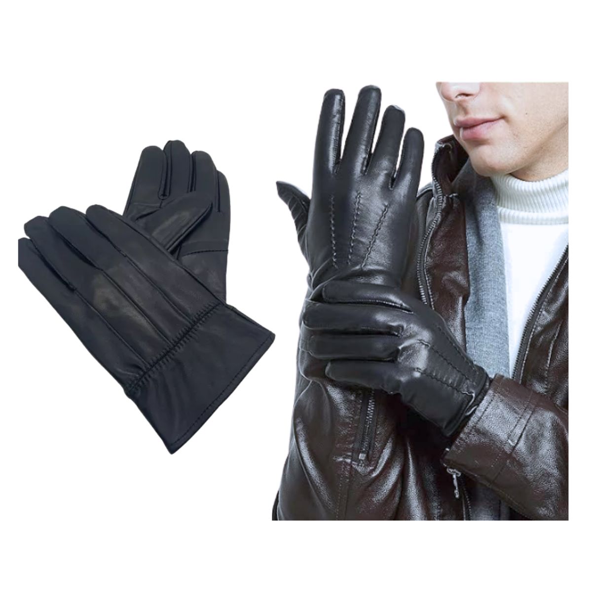 EKOL TACTICA MILITAR - Guantes Hombre Cuero Largos Invierno Negro