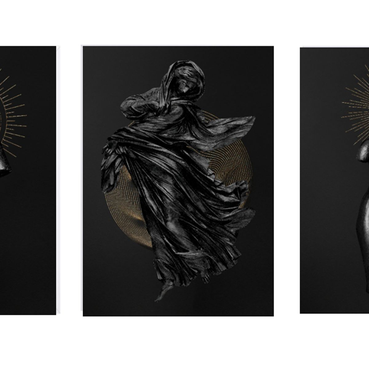 LOS REGALONES - Cuadro Canvas Imagen Escultura Negra en lienzo Pack X3 Uds 30x50cm Cu