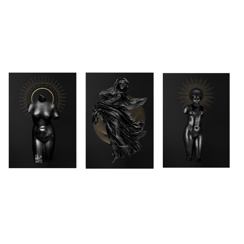 LOS REGALONES - Cuadro Canvas Imagen Escultura Negra en lienzo Pack X3 Uds 30x50cm Cu