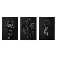 LOS REGALONES - Cuadro Canvas Imagen Escultura Negra en lienzo Pack X3 Uds 30x50cm Cu