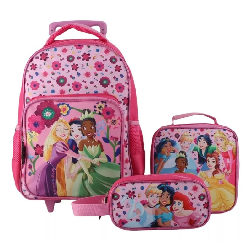 GENERICO - Pack 3 Piezas Mochila Escolar Princesas Infantiles Flores