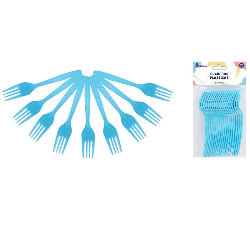 GENERICO - Pack 12 Tenedor Plastico Celeste