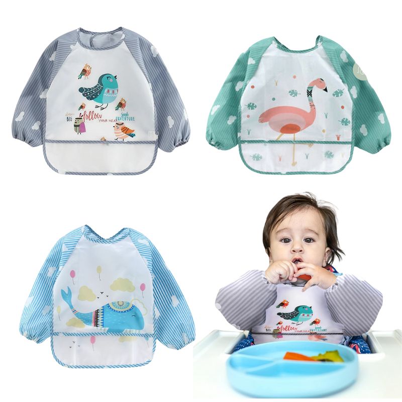 GENERICO - Pack 3 Delantal Babero Bebes Manga Larga 6-24 meses