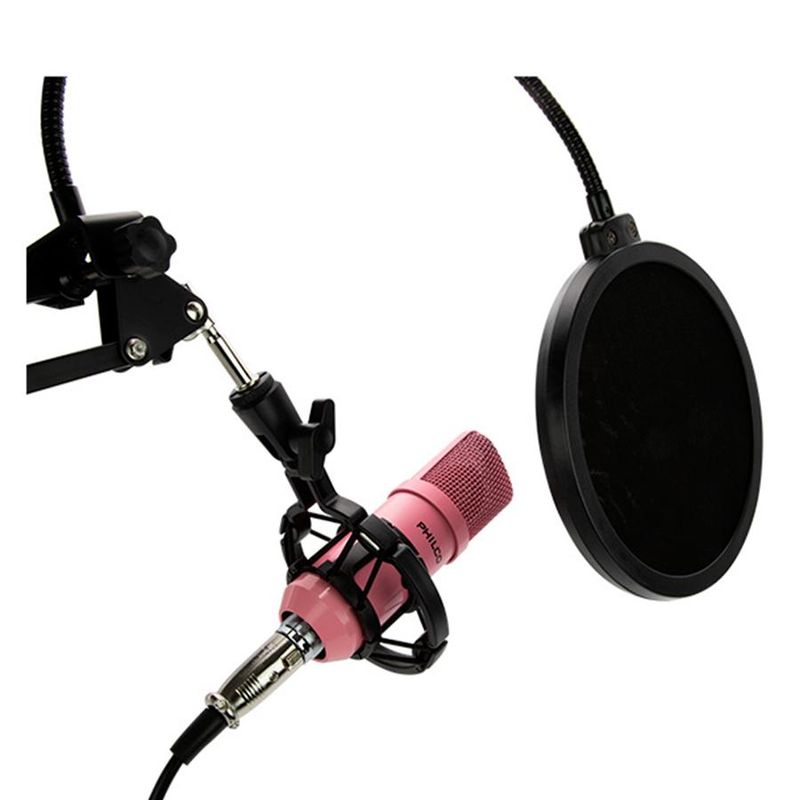 PHILCO - Kit Studio Micrófono C Soporte Pop Stand Philco - Rosa Fuerte