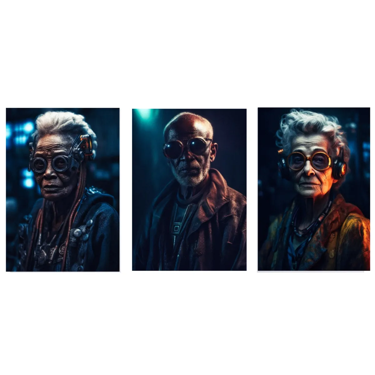 LOS REGALONES - Cuadro Canvas Imagen Cyberpunk en lienzo Pack X3 Uds 30x50cm Cu