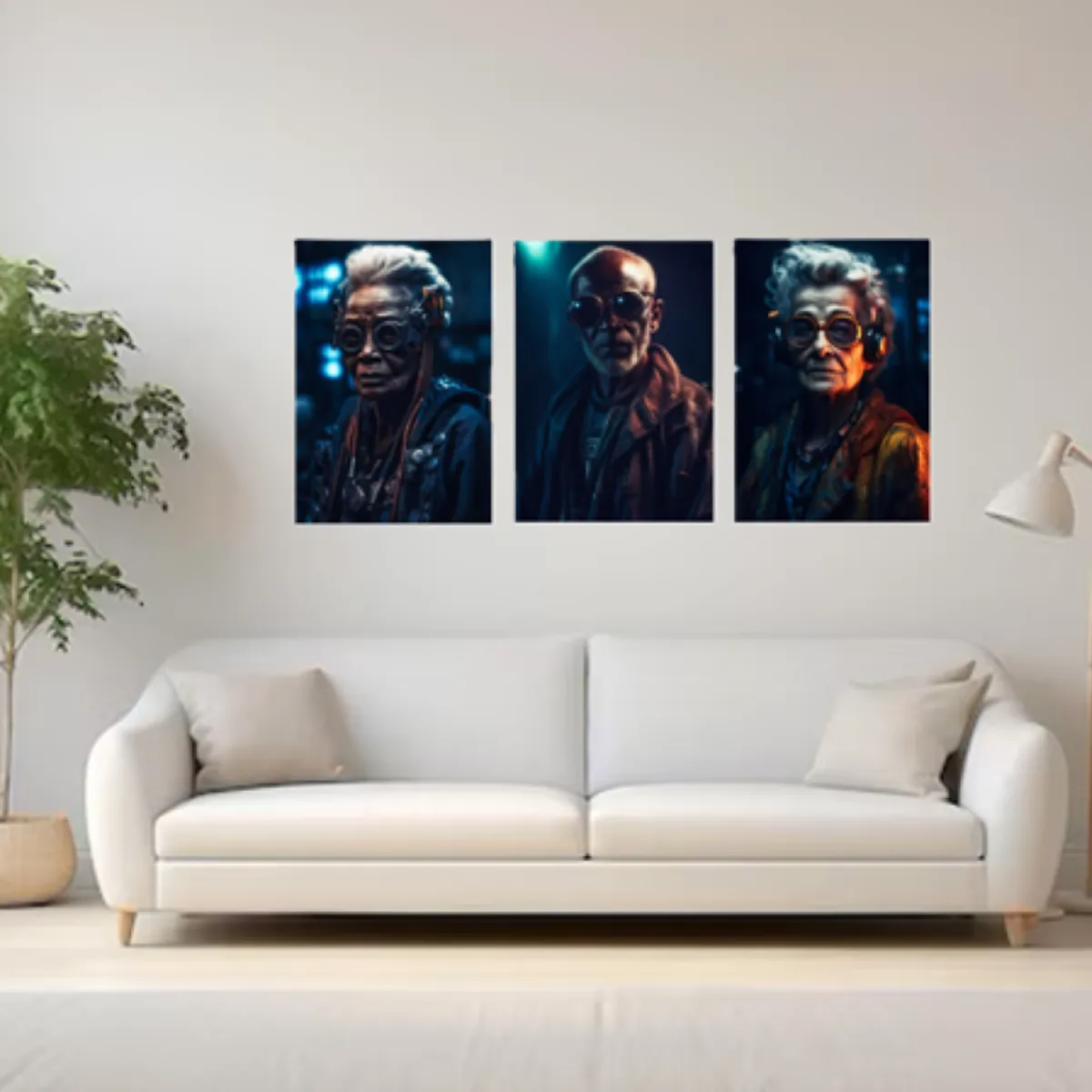 LOS REGALONES - Cuadro Canvas Imagen Cyberpunk en lienzo Pack X3 Uds 30x50cm Cu