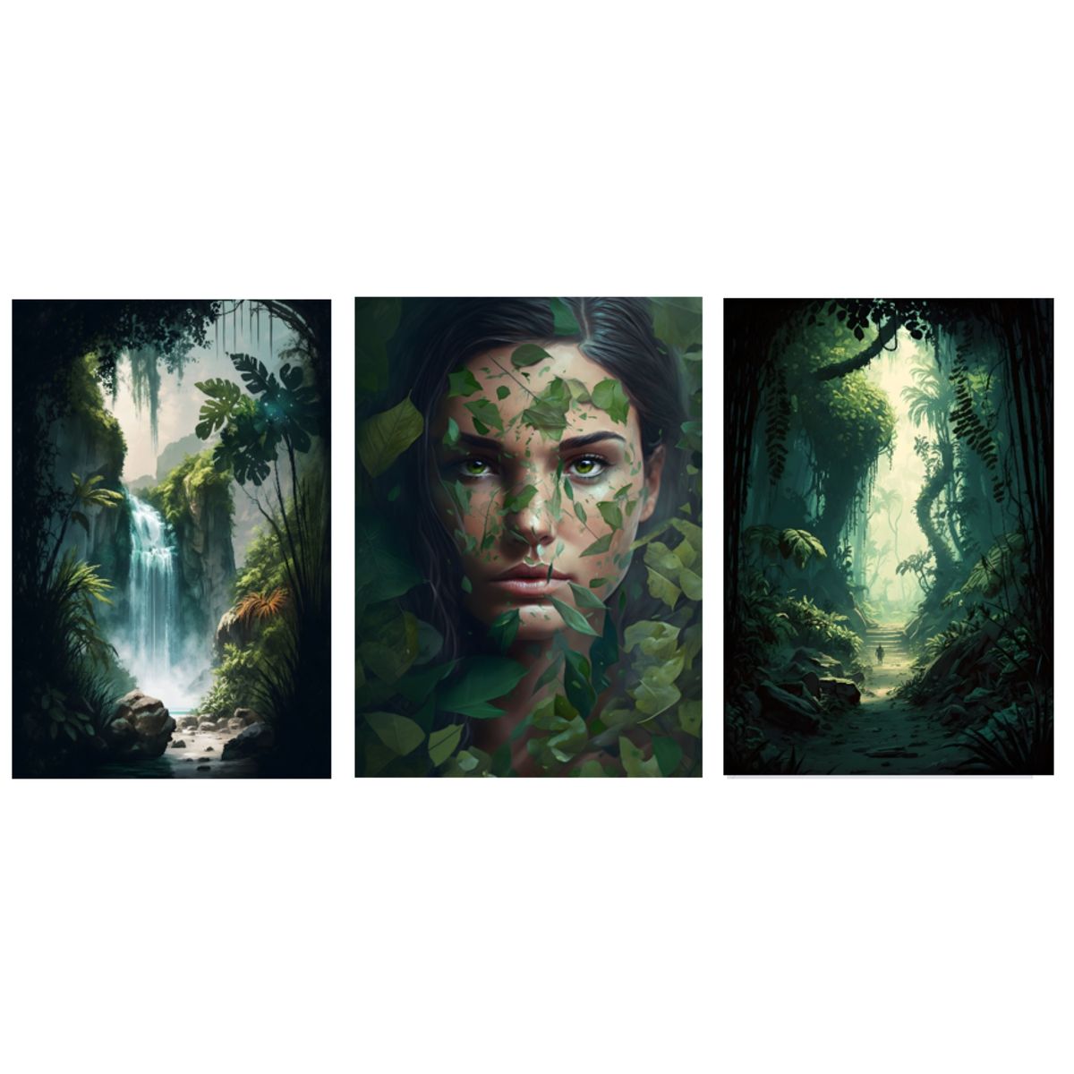 LOS REGALONES - Cuadro Canvas Imagen Jungle en lienzo Pack X3 Uds 30x50cm Cu