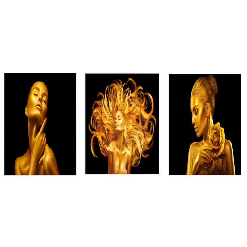 LOS REGALONES - Cuadro Canvas Imagen Damas de oro en lienzo Pack X3 Uds 30x50cm Cu