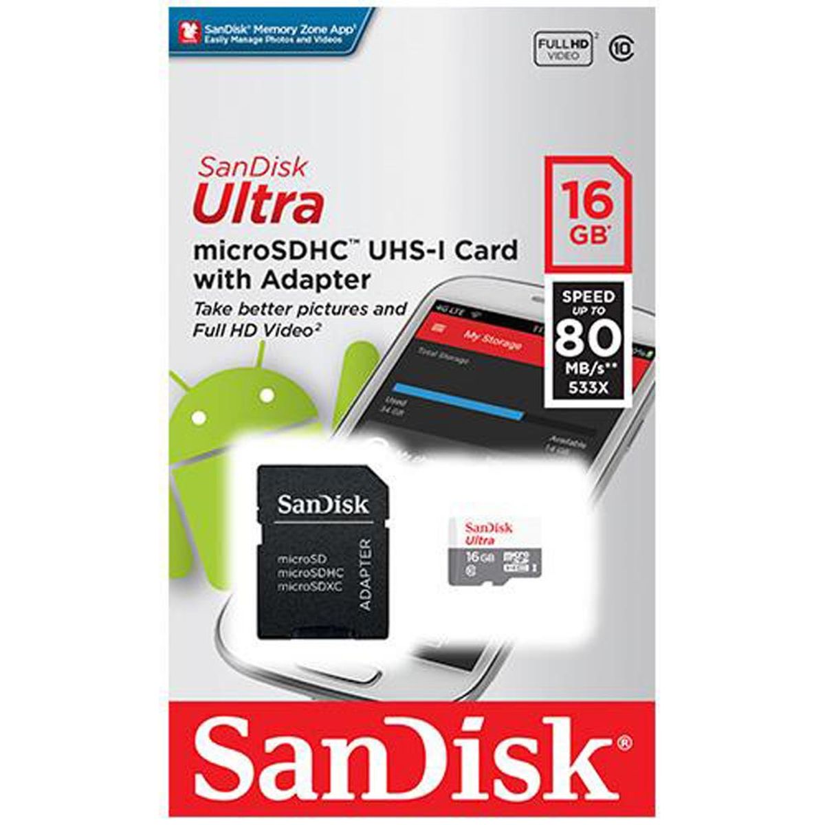 SANDISK - Tarjeta MicroSD 16GB Sandisk Ultra HC Clase 10Adaptador SD