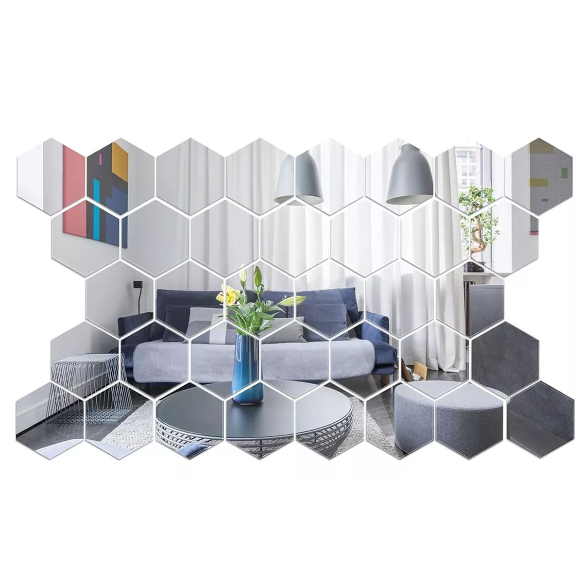 GENERICO - Pack X48 Vinilo Espejo Pared Adhesivo Hexagonal Decorativo