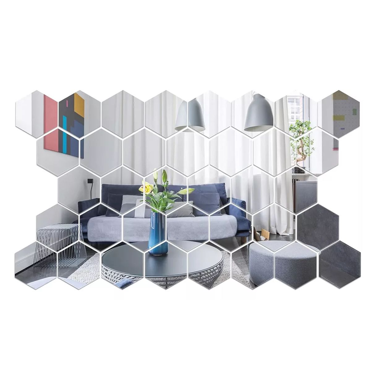 GENERICO - Pack X48 Vinilo Espejo Pared Adhesivo Hexagonal Decorativo