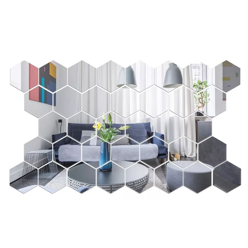 GENERICO - Pack X48 Vinilo Espejo Pared Adhesivo Hexagonal Decorativo
