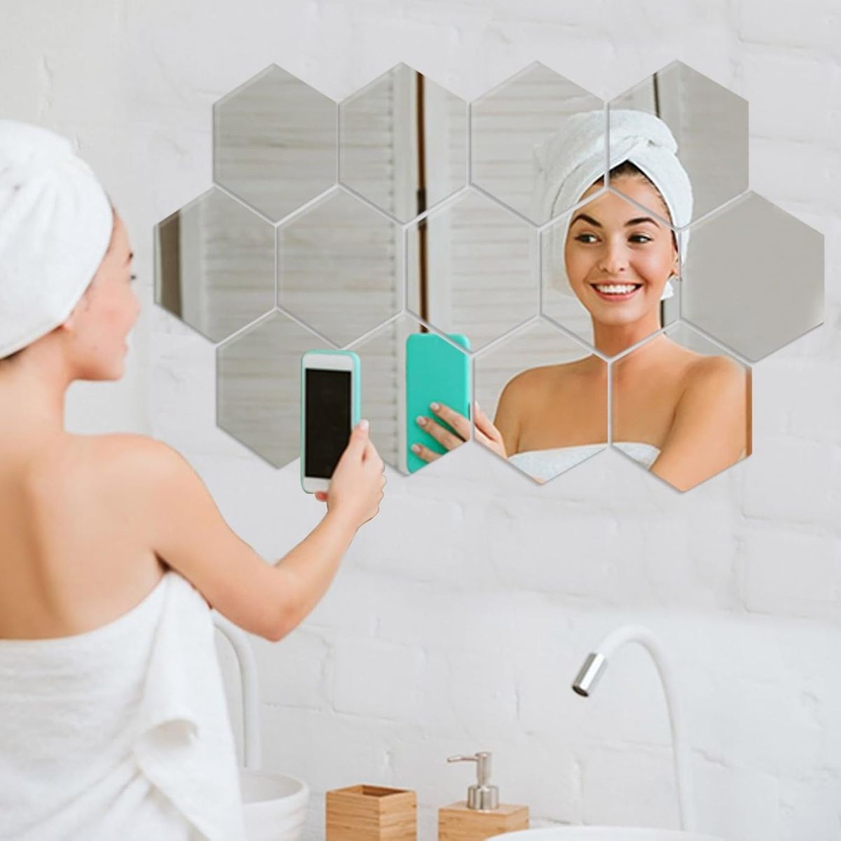 GENERICO - Pack X48 Vinilo Espejo Pared Adhesivo Hexagonal Decorativo