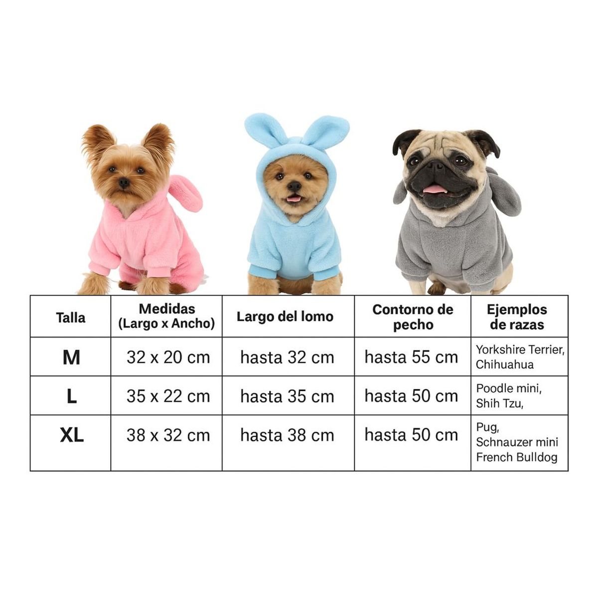 GENERICO - Ropa para mascota conejo orejas polar Talla M 32x20 CM - Rosa