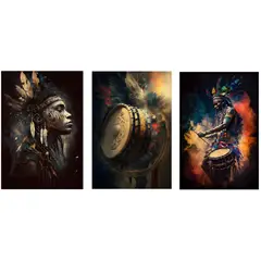 LOS REGALONES - Cuadro Canvas Imagen Jungla y tambor en lienzo Pack X3 Uds 30x50cm Cu