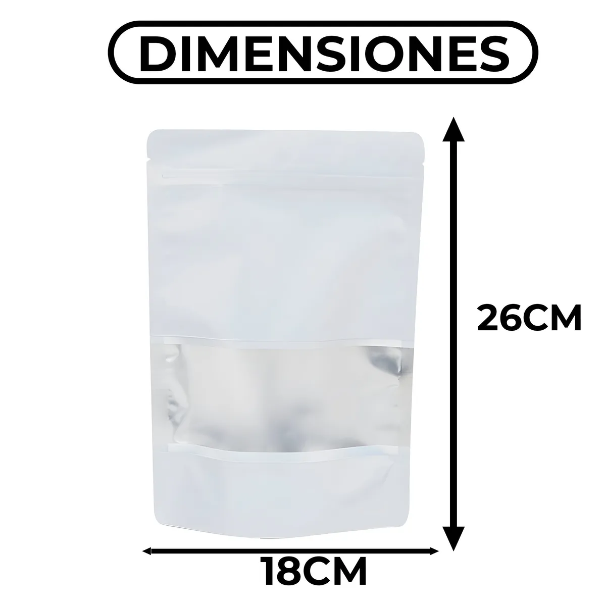 GENERICO - 150 Bolsas DoyPack Aluminio Blanca Hermetico Visor 18X26X8CM