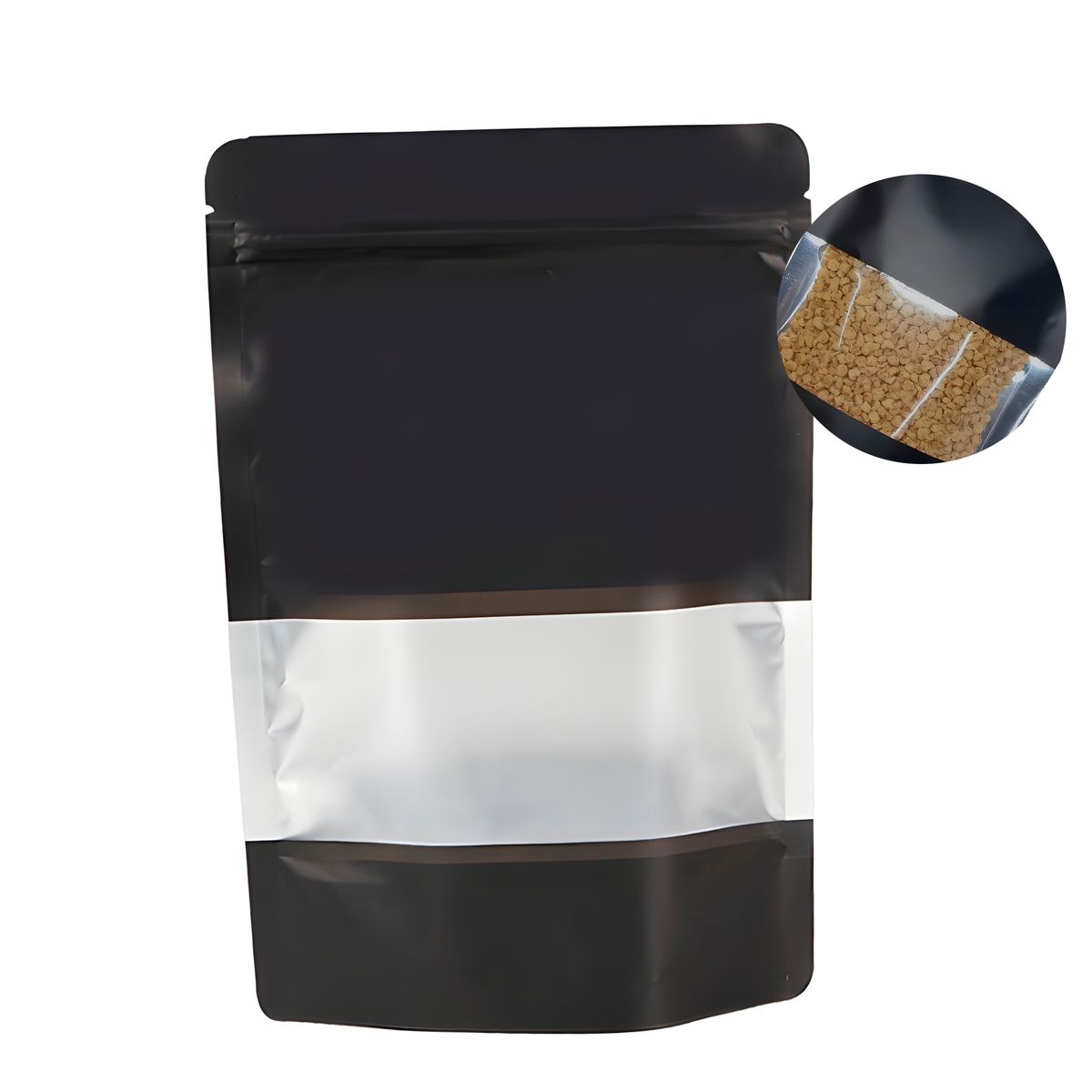 GENERICO - 150 Bolsas DoyPack Aluminio Negra Hermetico Visor 18X26X8CM