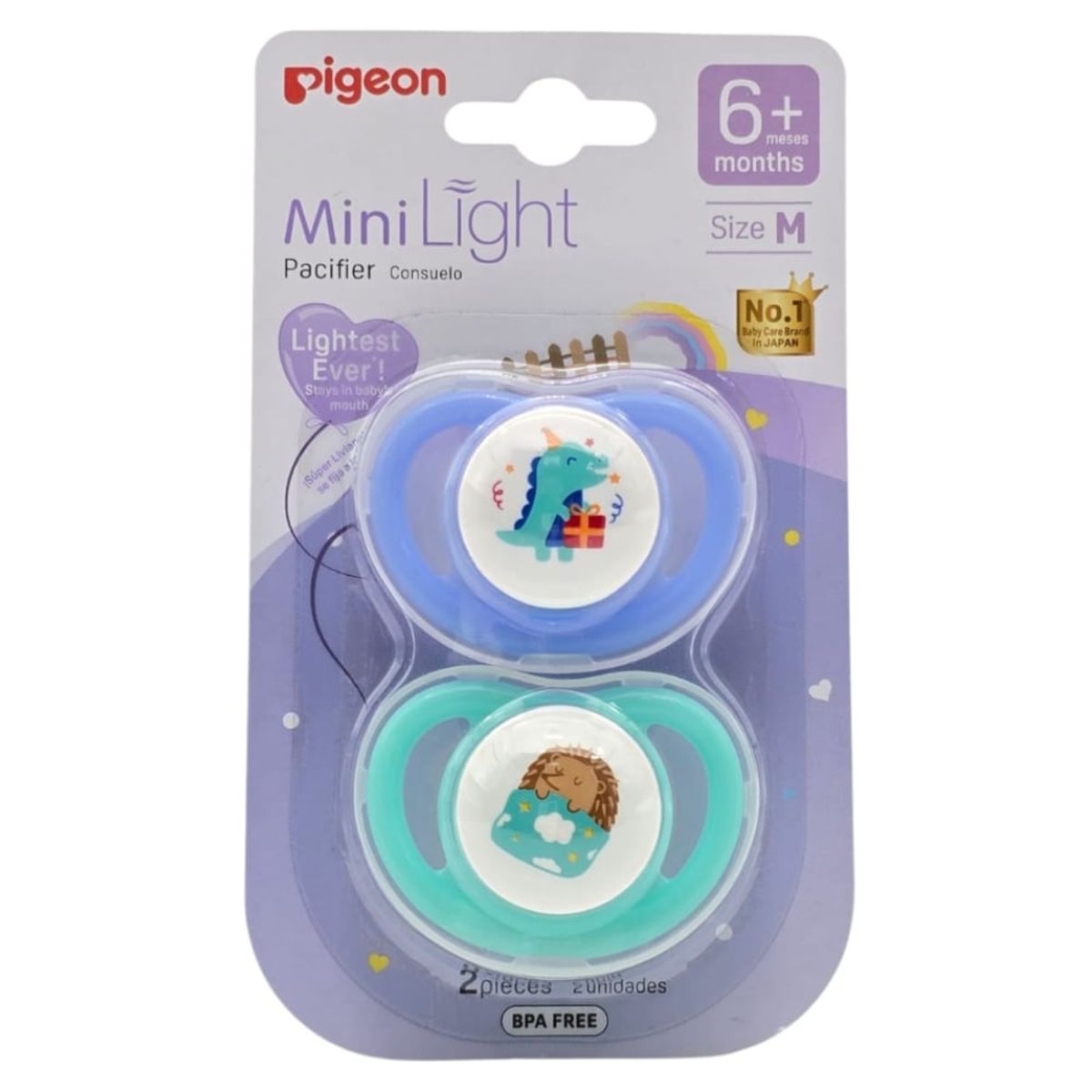 PIGEON - Pack 2 Chupetes Odontológico PIGEON Mini Light Talla M 6m+
