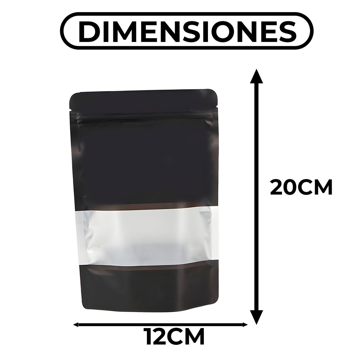 GENERICO - 300 Bolsas DoyPack Aluminio Negra Hermetico Visor 12X20X8CM