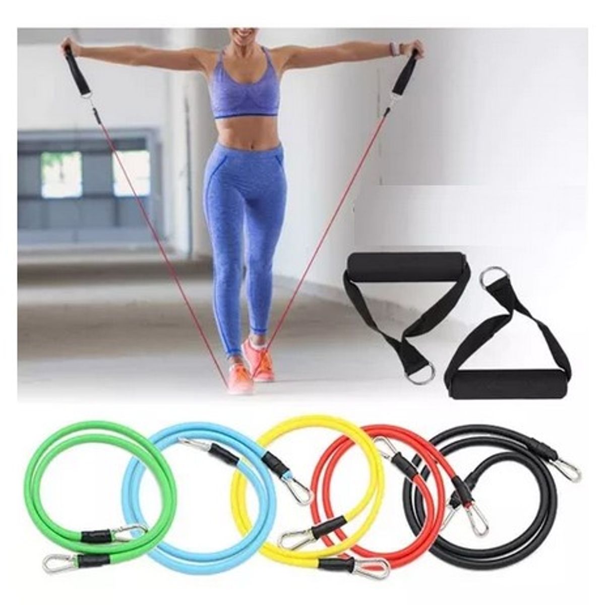 JUGUETON - Set 5 Bandas Elásticas Resistencia Fitness y 5 Agarres