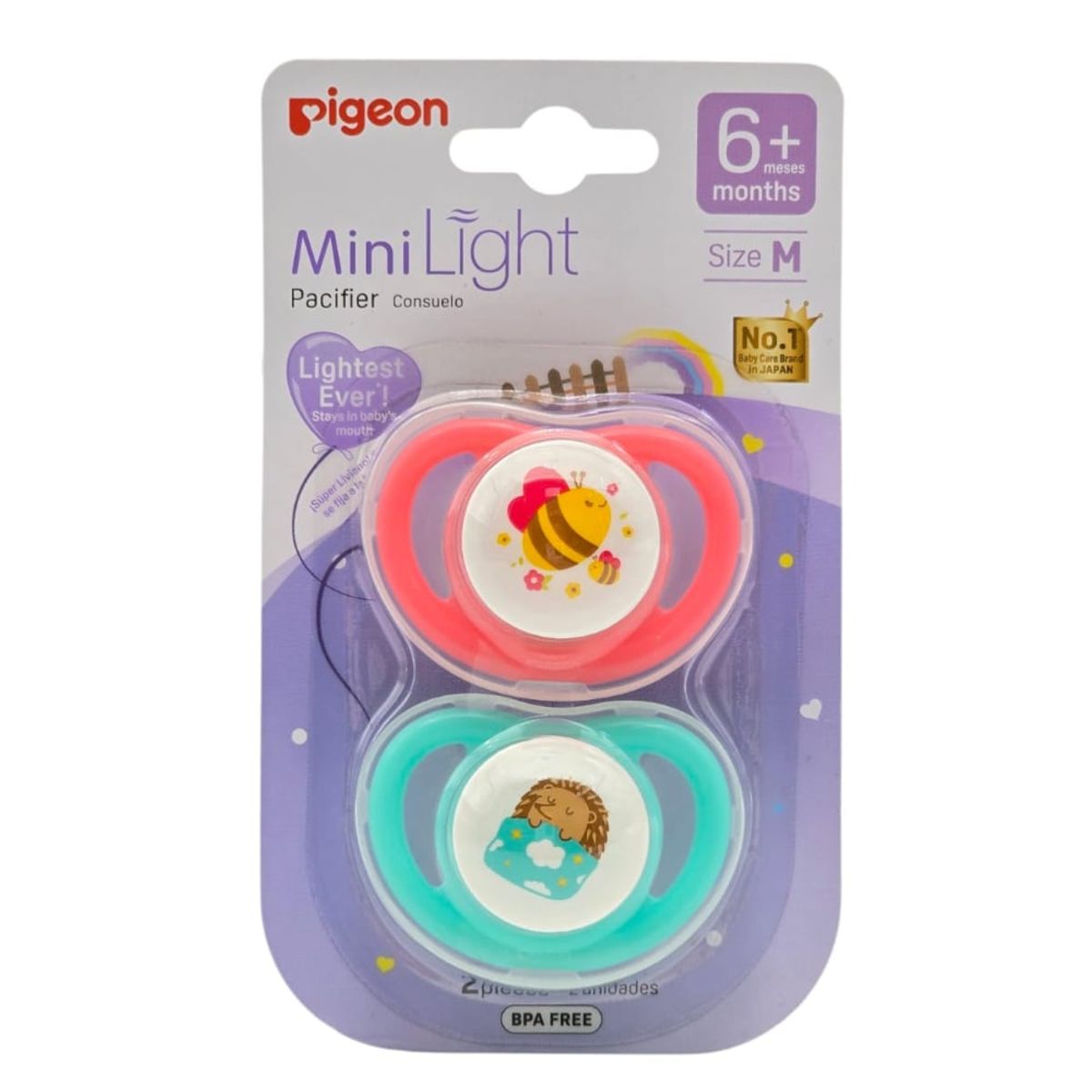 PIGEON - Pack 2 Chupetes Odontológico PIGEON Mini Light Talla M 6m+